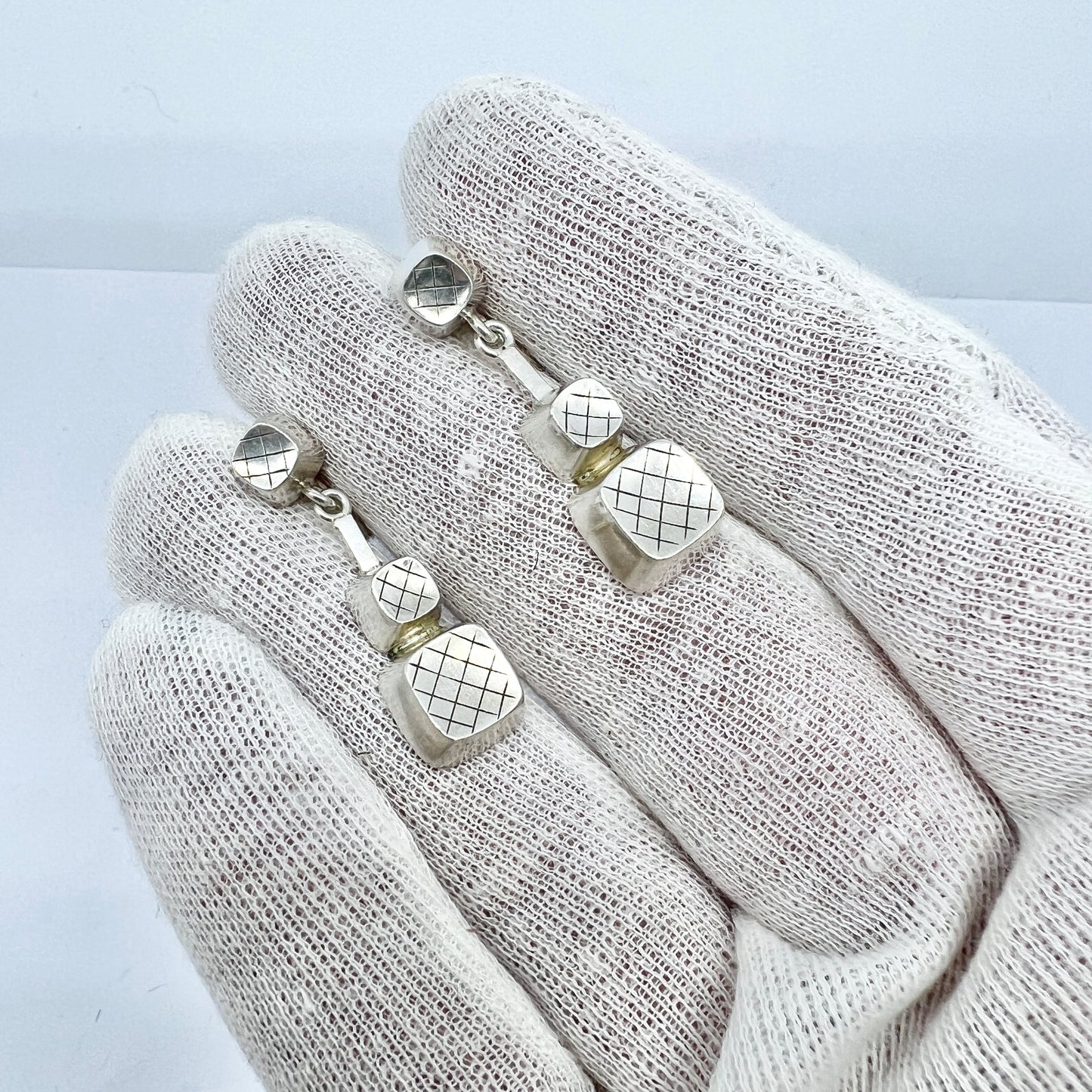 Sigurd Persson for Stigbert, Sweden 1954. Vintage Iconic Cube Design Sterling Silver Earrings.