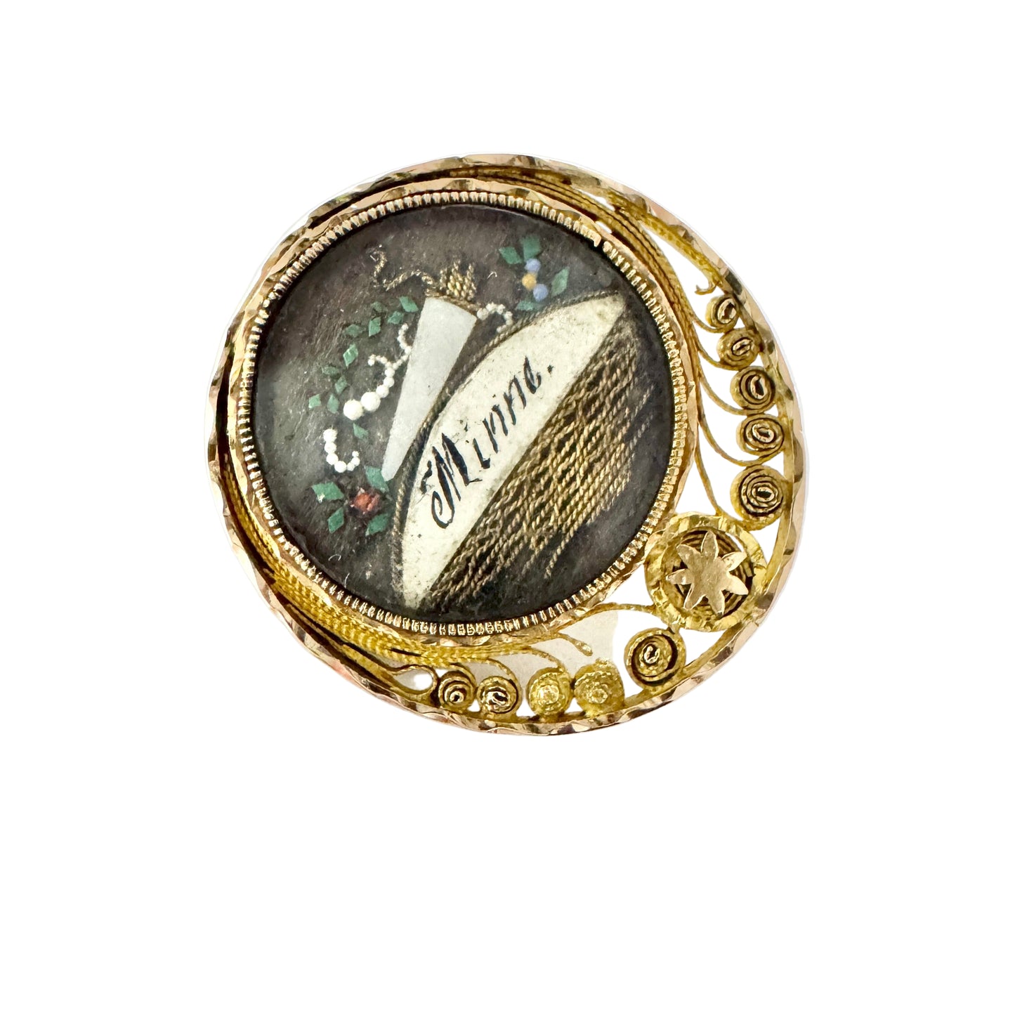 Lars A Rönnow, Sweden 1819-34. Antique Georgian 18k Gold Memory Brooch.