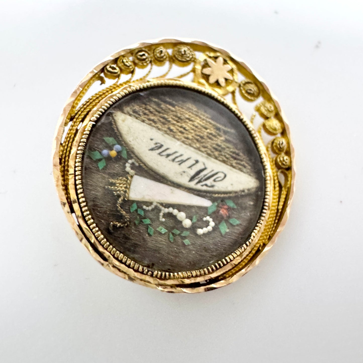 Lars A Rönnow, Sweden 1819-34. Antique Georgian 18k Gold Memory Brooch.