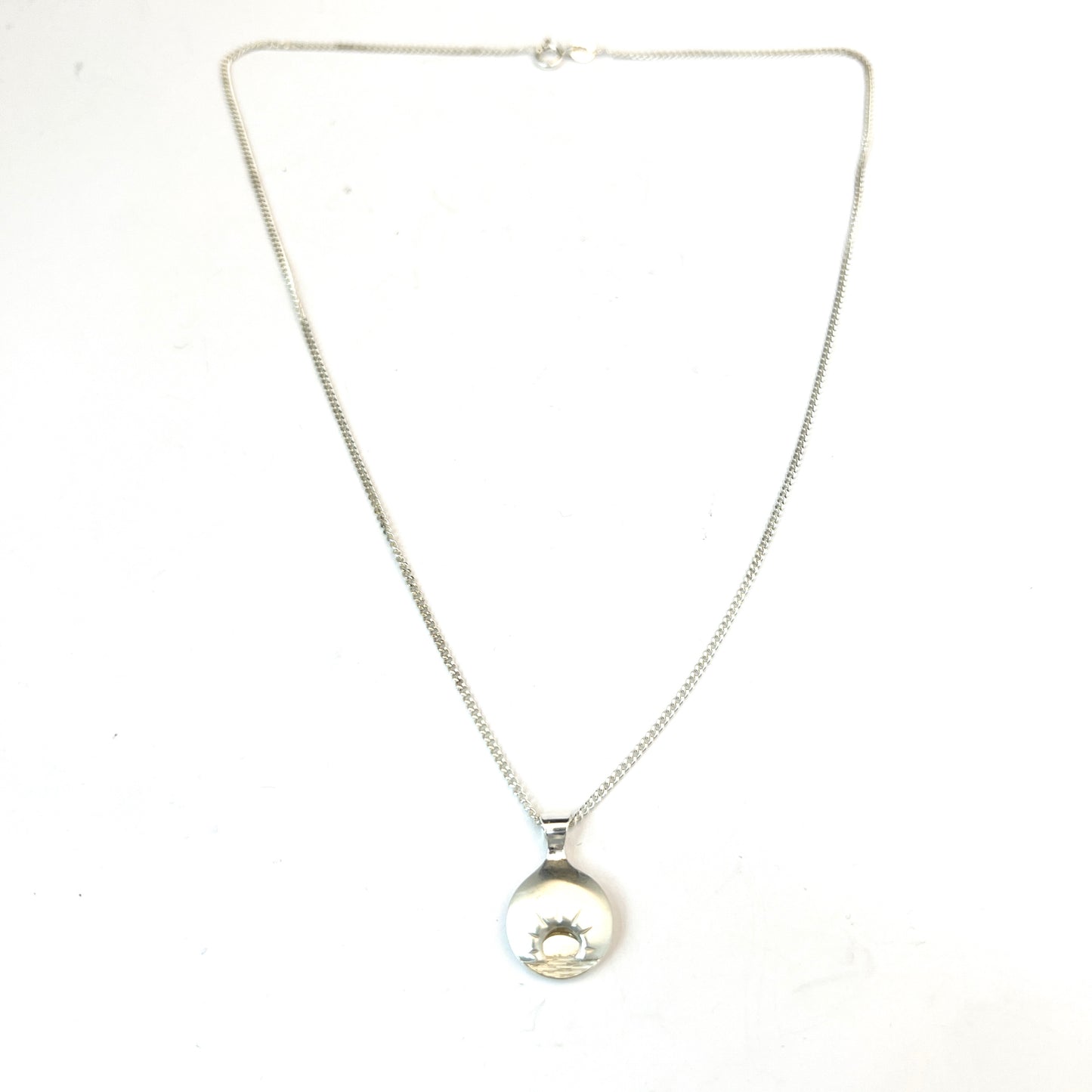 Jokkmokks Tenn, Sweden. Vintage Sterling Silver Midnight Sun Pendant Necklace.