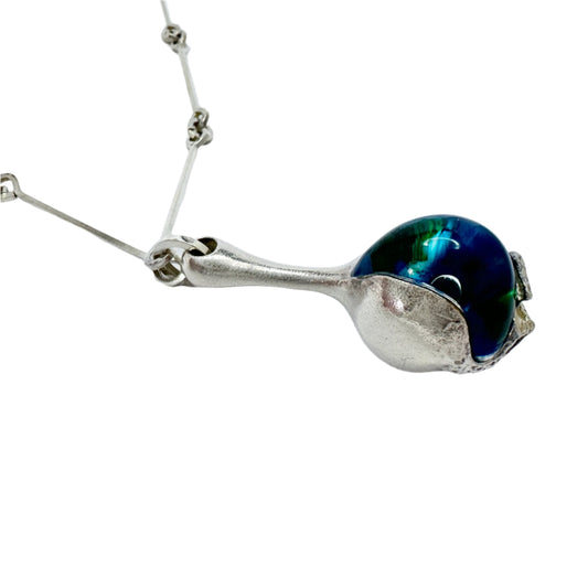 Bjorn Weckstrom for Lapponia, Finland 1974. Vintage Sterling Silver Acrylic Pendant Necklace. Design: Nectaris