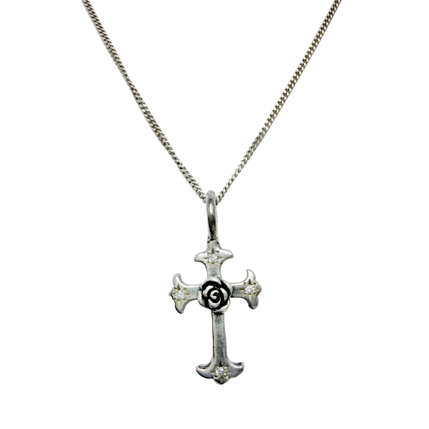Catherine Michiels. Sterling Silver Diamond Cross Pendant Necklace.