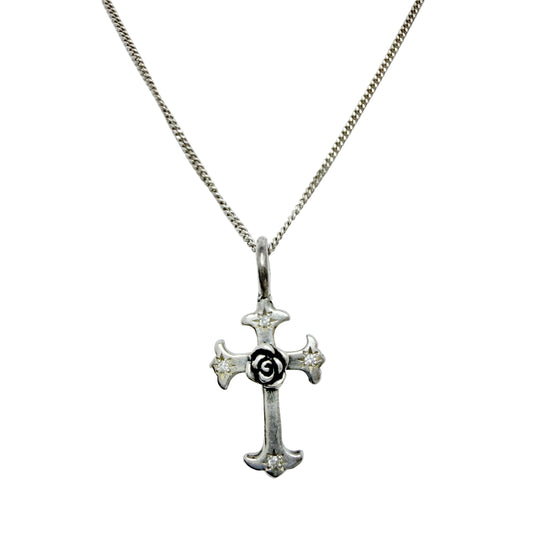 Catherine Michiels. Sterling Silver Diamond Cross Pendant Necklace.
