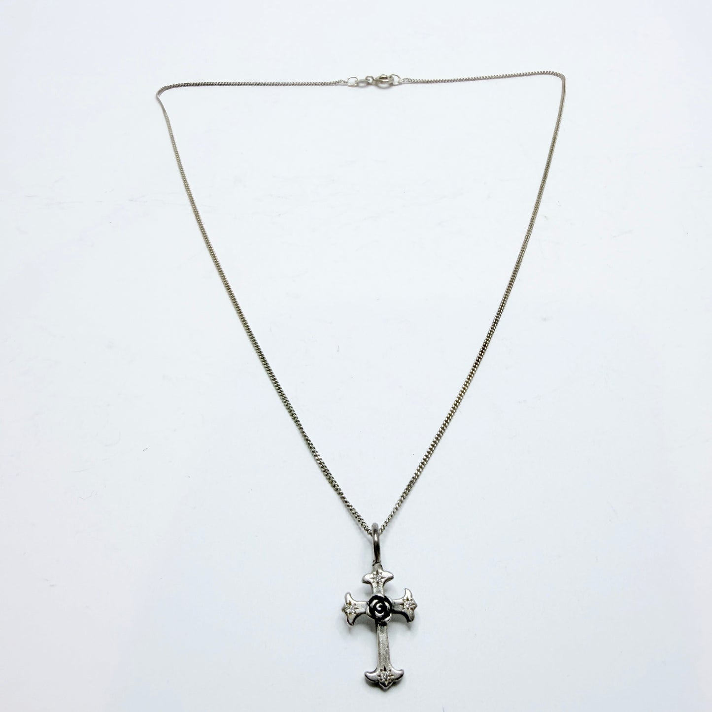 Catherine Michiels. Sterling Silver Diamond Cross Pendant Necklace.