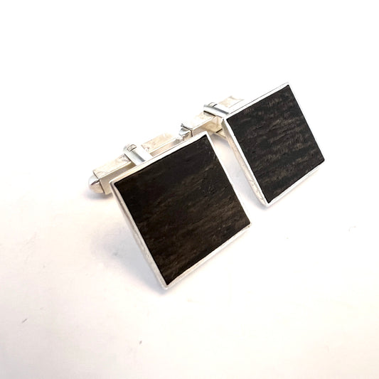 Aarikka, Finland 1964. Vintage Solid Silver Wood Cufflinks.