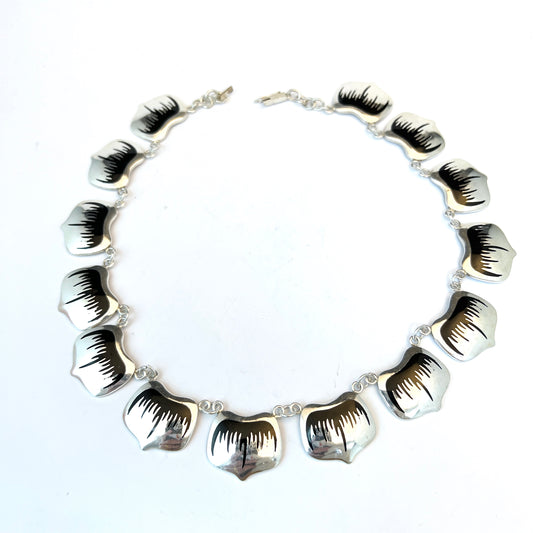 MEKA, Denmark 1970-80s. Sterling Silver Black Enamel Necklace.