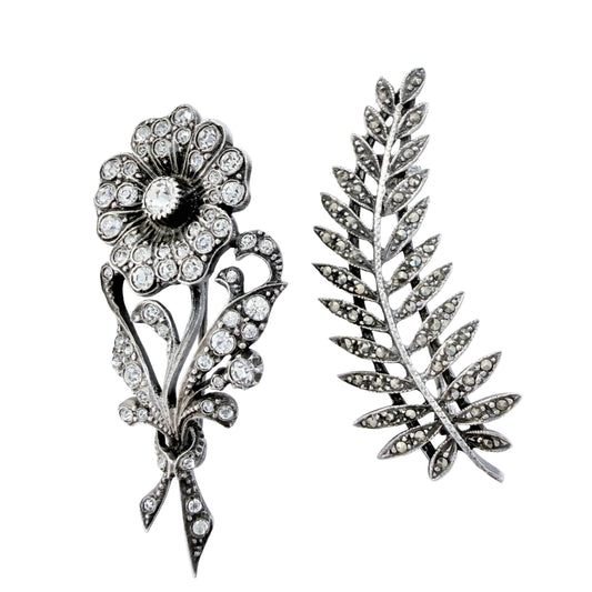 Two Vintage Silver Brooches. A Flower and a Leaf. 1950-60s