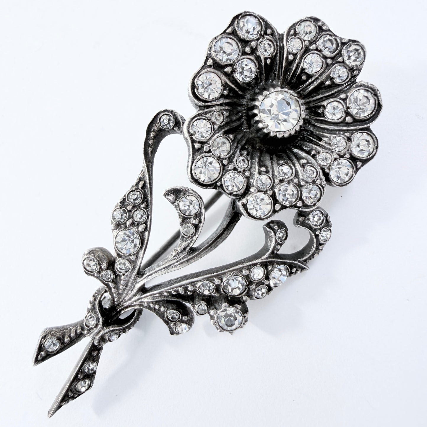 Two Vintage Silver Brooches. A Flower and a Leaf. 1950-60s