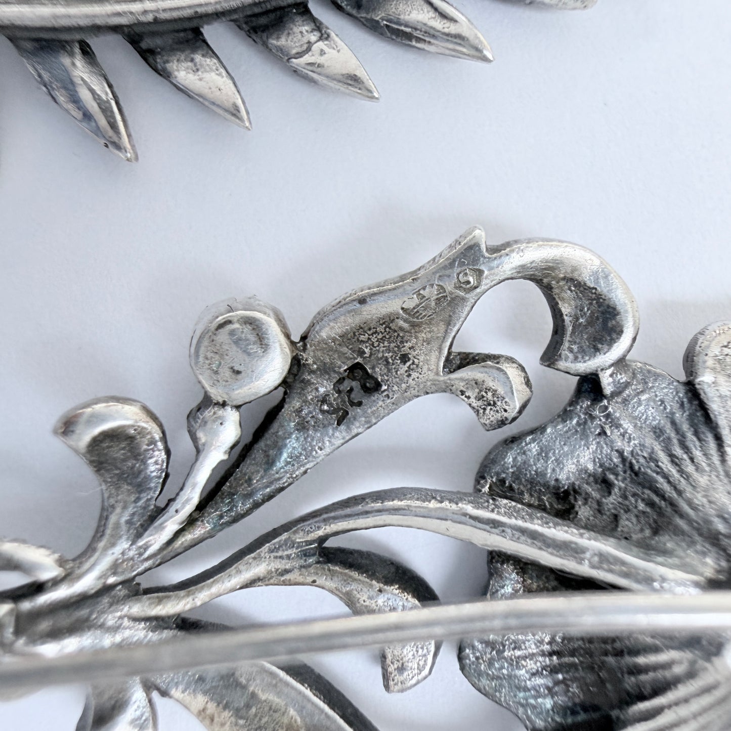 Two Vintage Silver Brooches. A Flower and a Leaf. 1950-60s