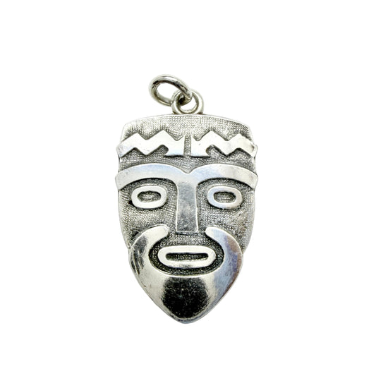 Norway. Vintage Sterling SIlver Thor Heyerdahl's Kon-Tiki Tribal Mask Pendant.