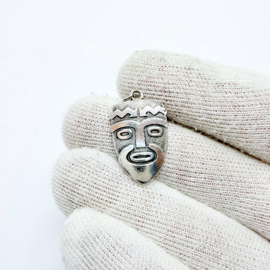 Norway. Vintage Sterling SIlver Thor Heyerdahl's Kon-Tiki Tribal Mask Pendant.