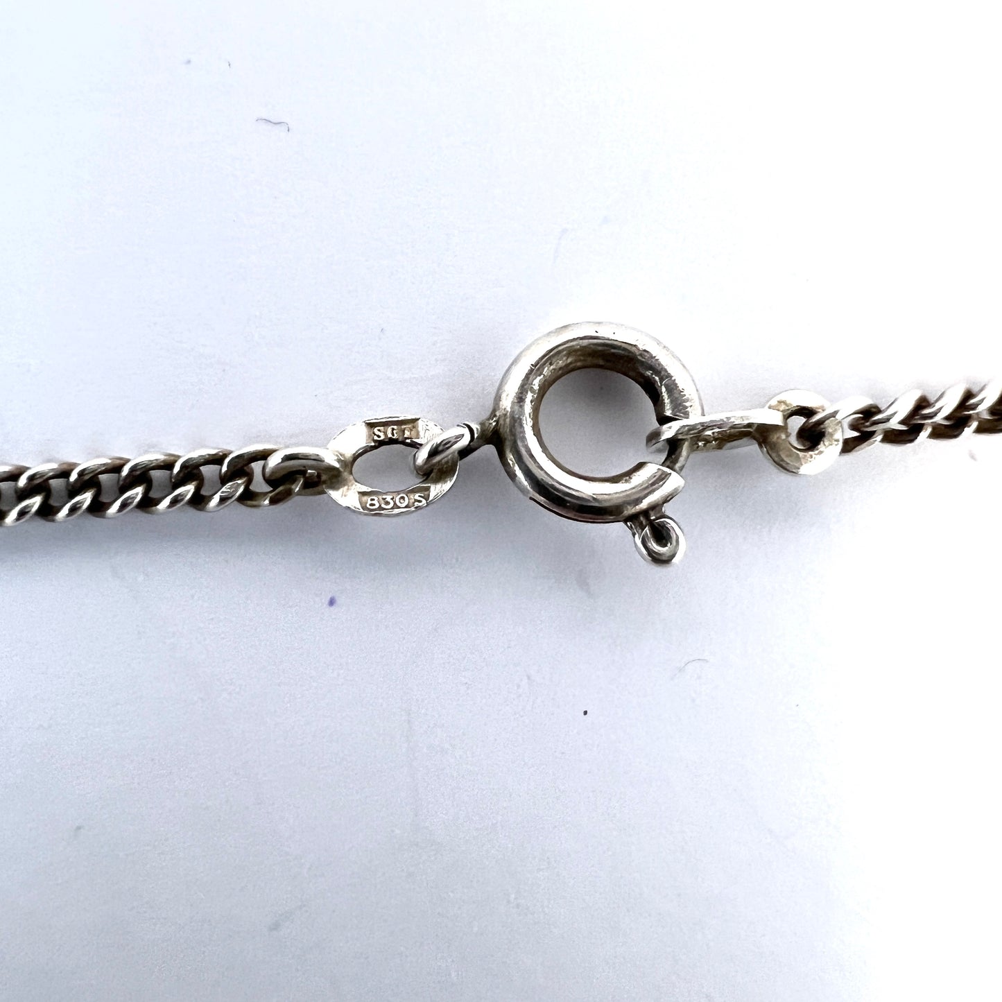 Denmark 1940-50s. Solid 830 Silver Large Pendant Necklace.