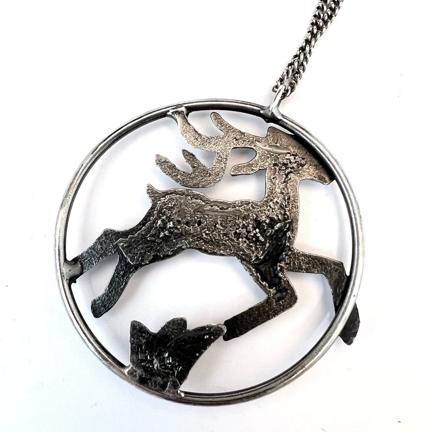 Denmark 1940-50s. Solid 830 Silver Large Pendant Necklace.