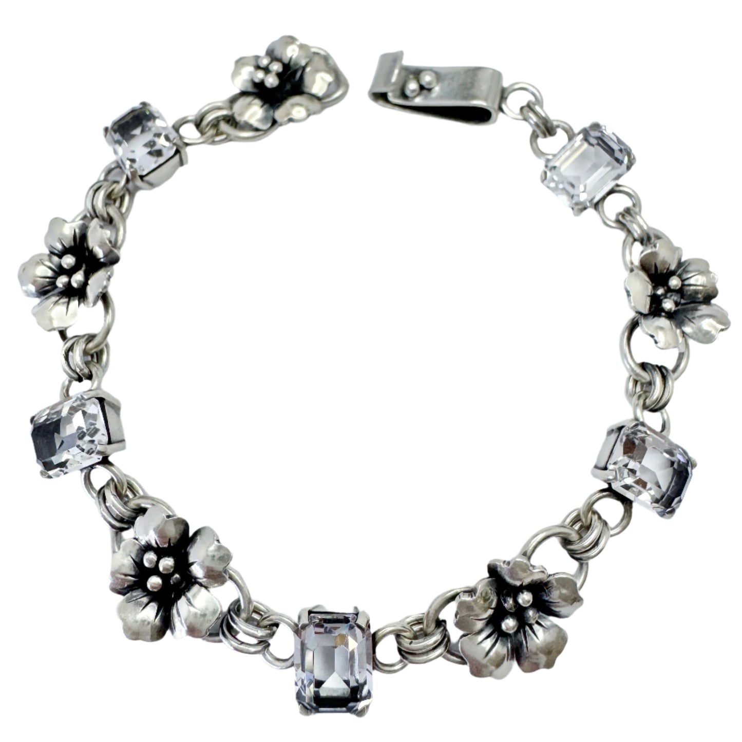 J Petersson, Sweden 1951. Vintage Solid Silver Rock Crystal bracelet.