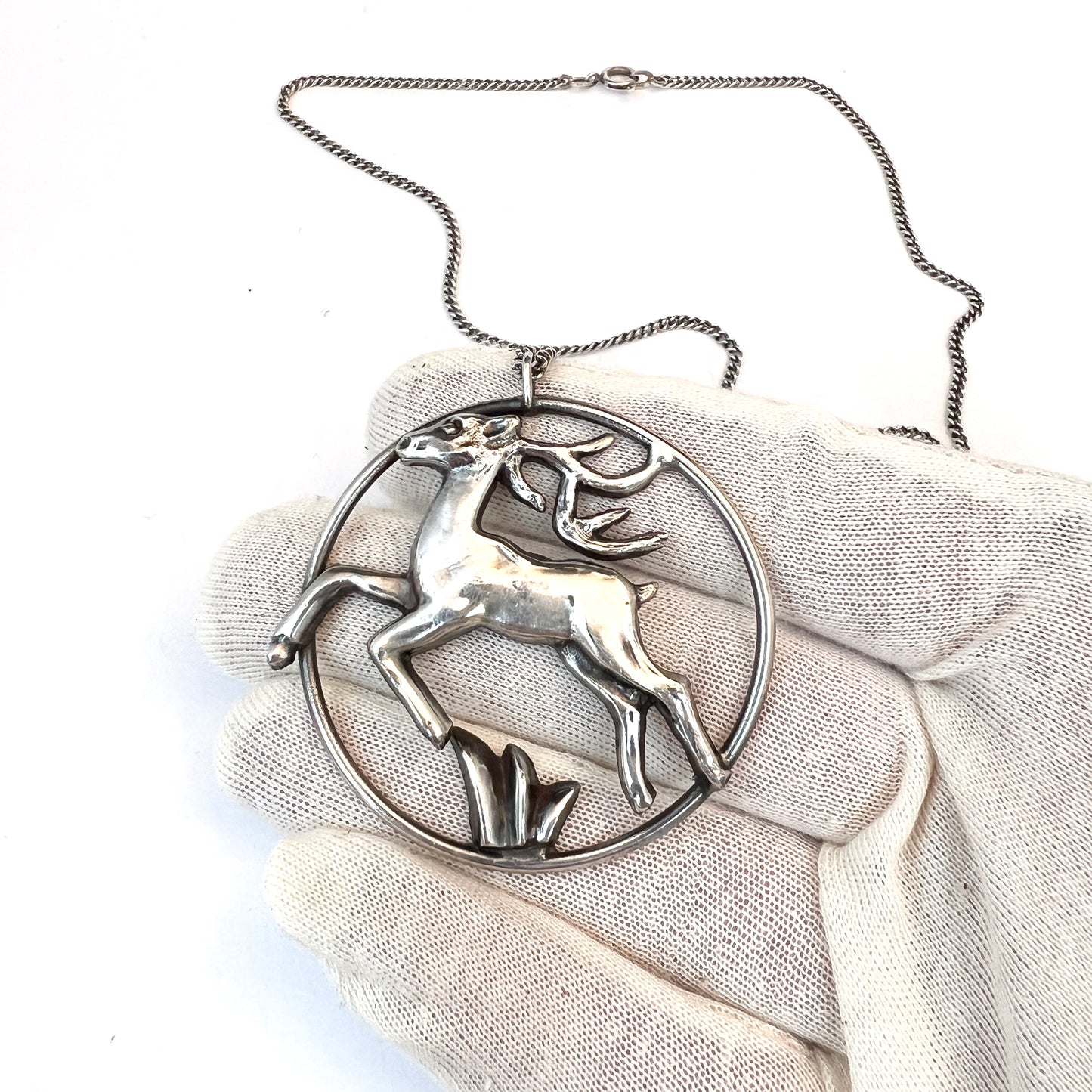 Denmark 1940-50s. Solid 830 Silver Large Pendant Necklace.