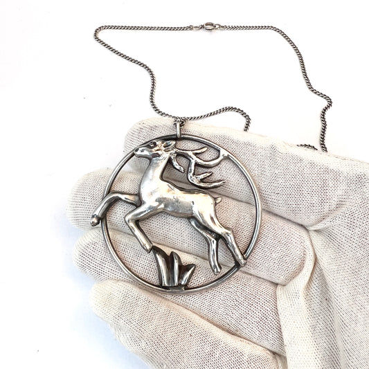 Denmark 1940-50s. Solid 830 Silver Large Pendant Necklace.