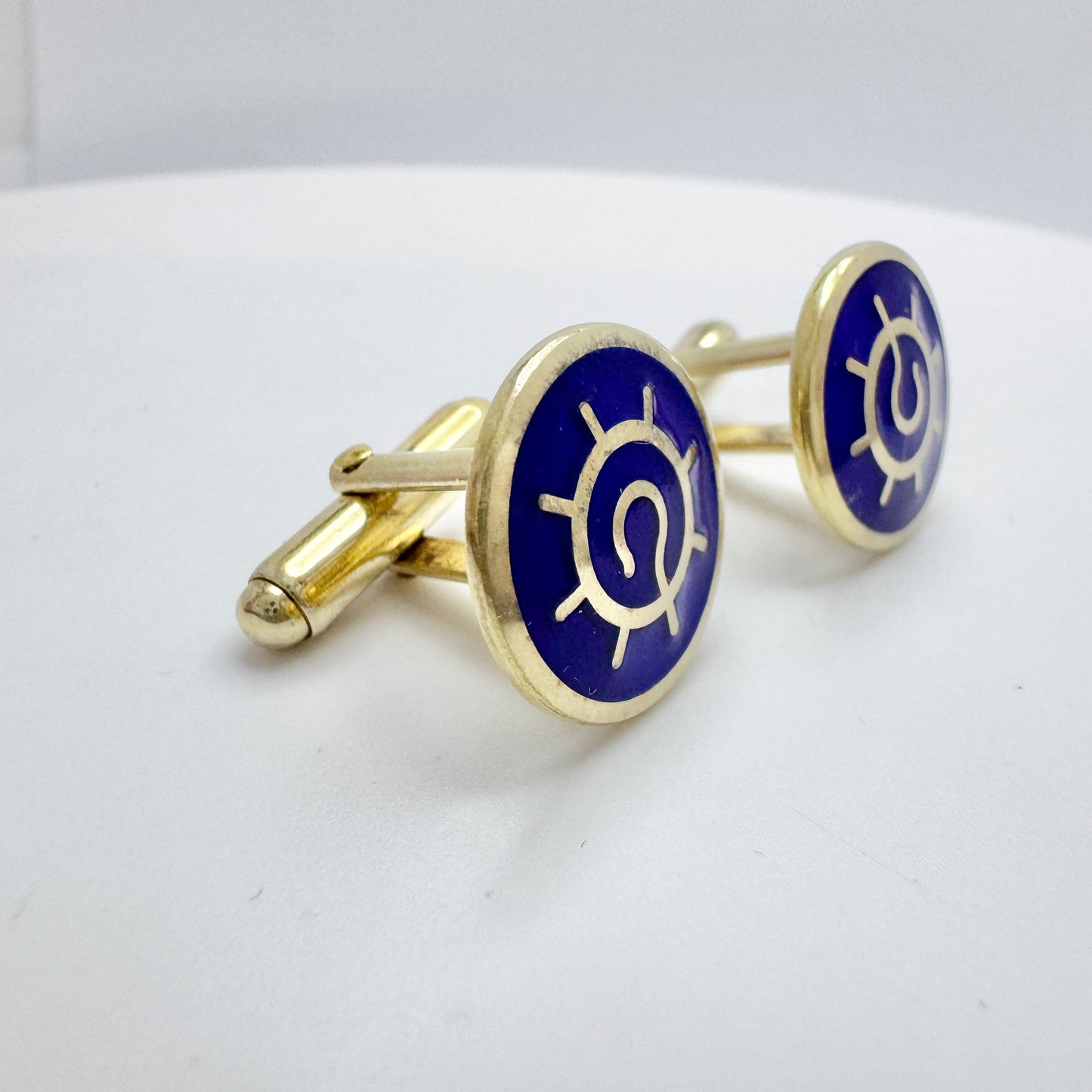 Helkelä Oy, Finland year 2000. Fishing Boat Captain Sterling Enamel Cufflinks.
