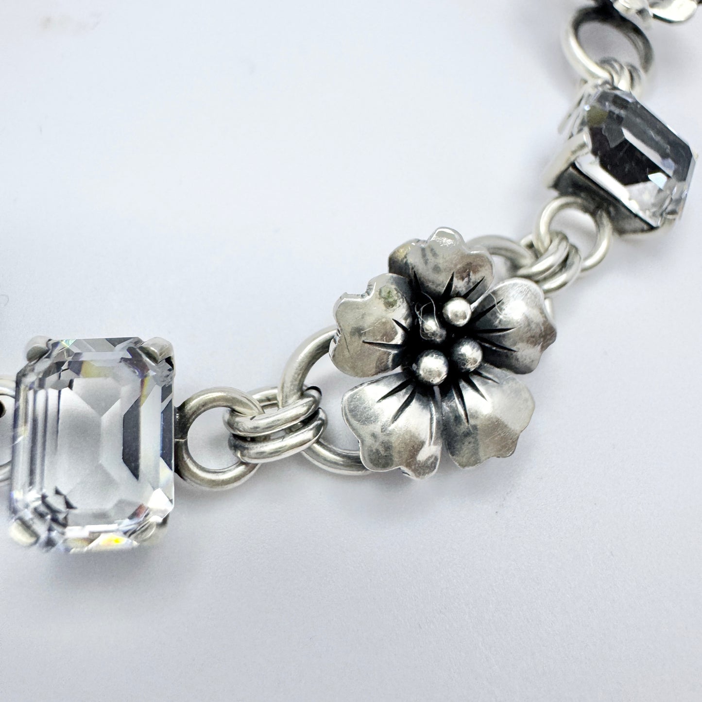 J Petersson, Sweden 1951. Vintage Solid Silver Rock Crystal bracelet.