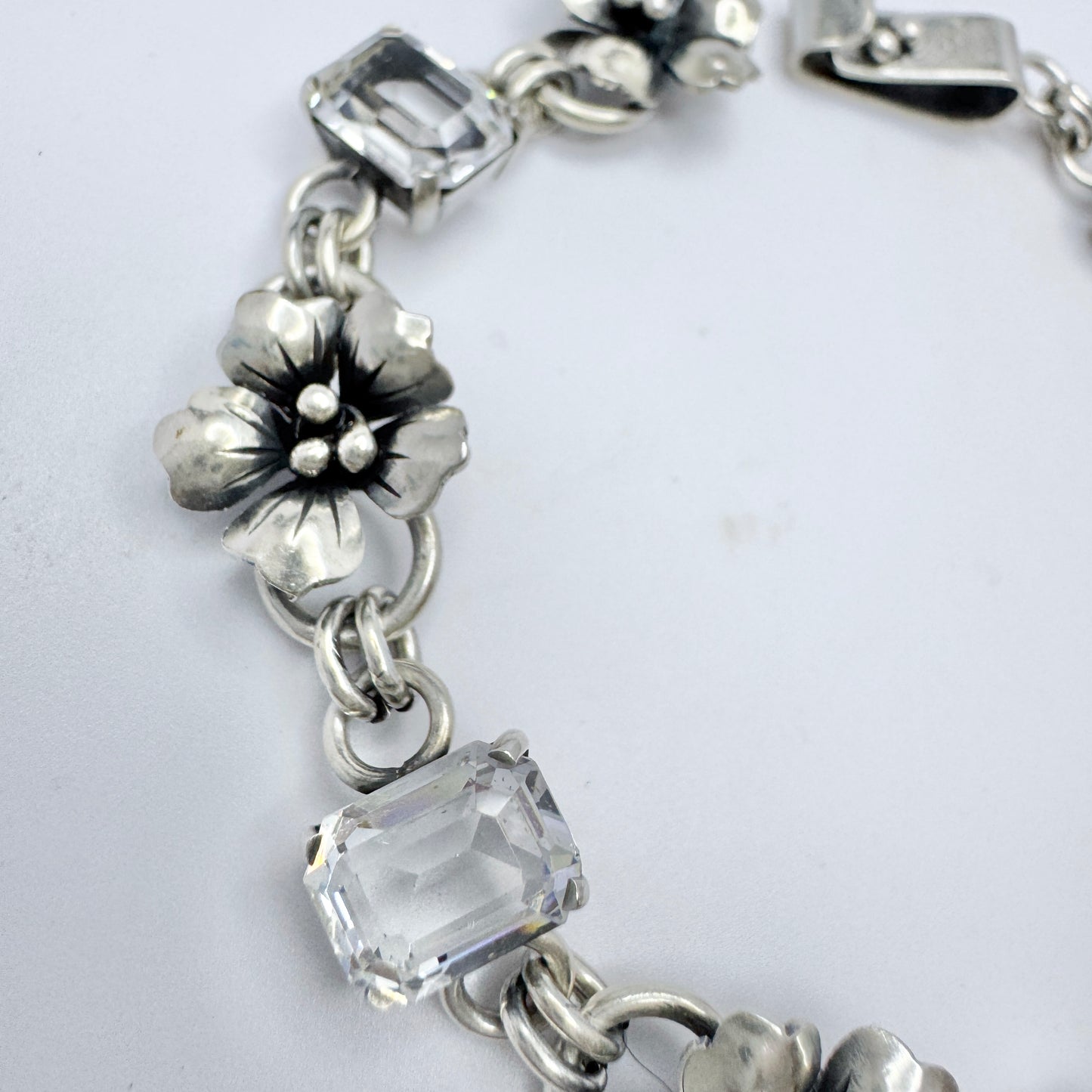 J Petersson, Sweden 1951. Vintage Solid Silver Rock Crystal bracelet.