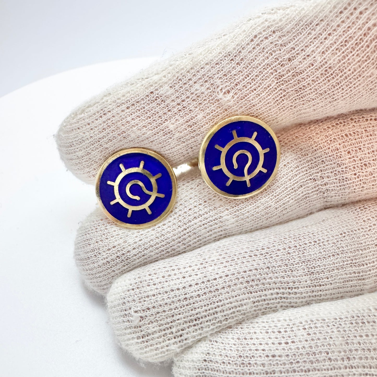 Helkelä Oy, Finland year 2000. Fishing Boat Captain Sterling Enamel Cufflinks.