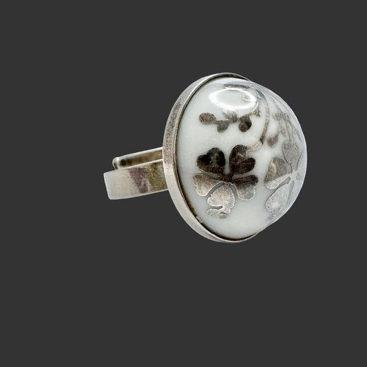 Anne Marie Ødegård for Porsgrund Norway 1970s Sterling Porcelain Ring