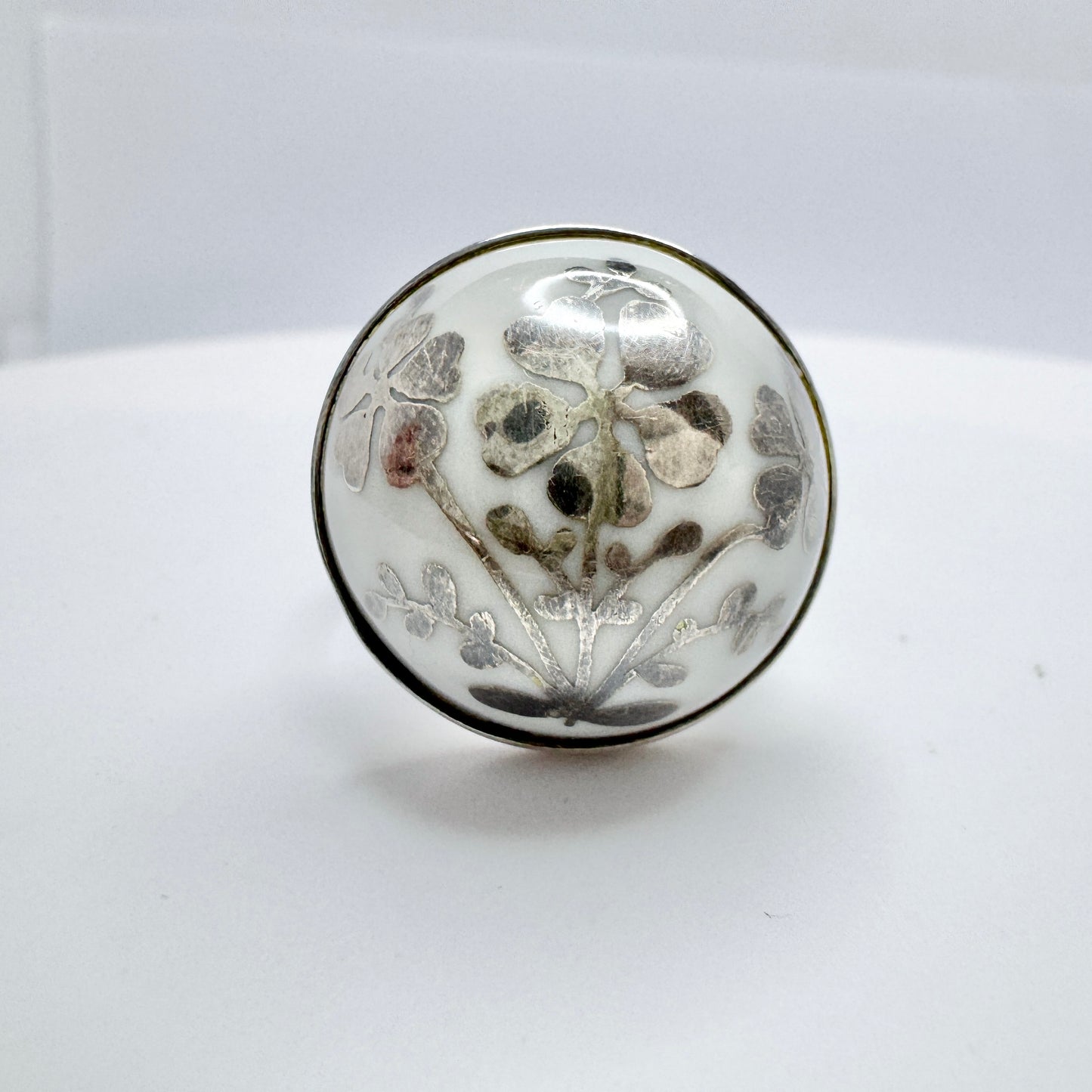 Anne Marie Ødegård for Porsgrund Norway 1970s Sterling Porcelain Ring