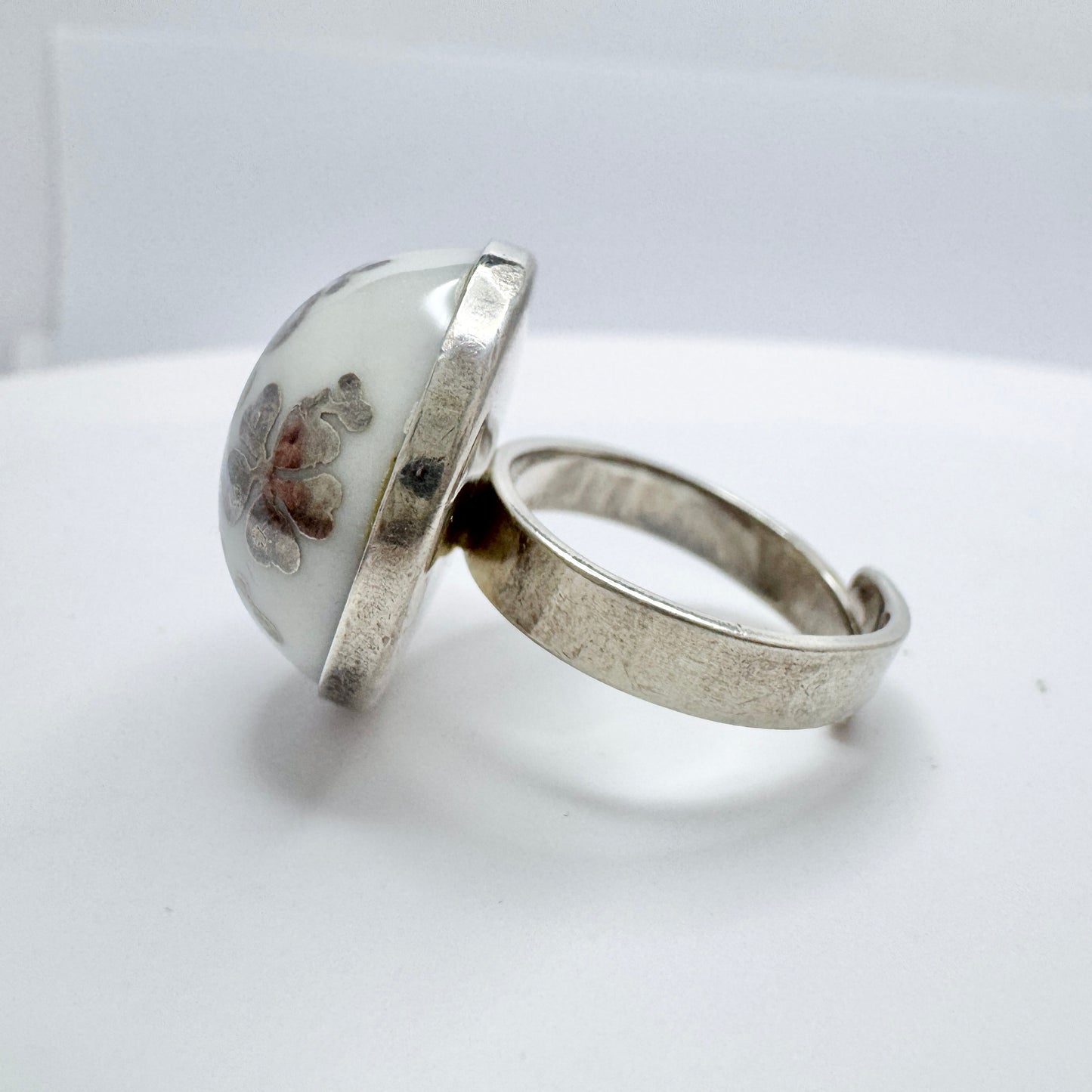 Anne Marie Ødegård for Porsgrund Norway 1970s Sterling Porcelain Ring