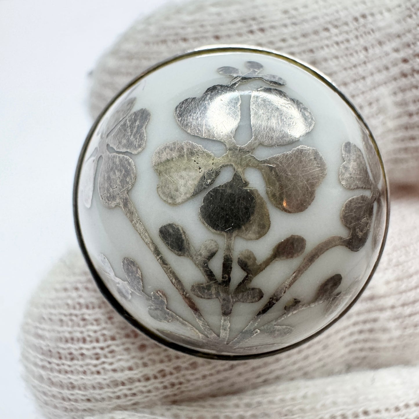 Anne Marie Ødegård for Porsgrund Norway 1970s Sterling Porcelain Ring