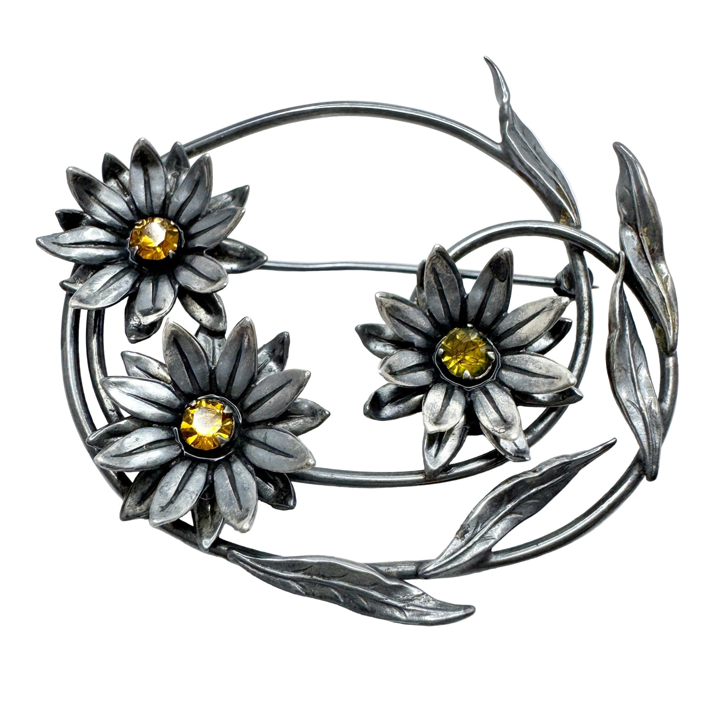 Vintage Sterling Silver Paste Stone Large Brooch. Prob. USA