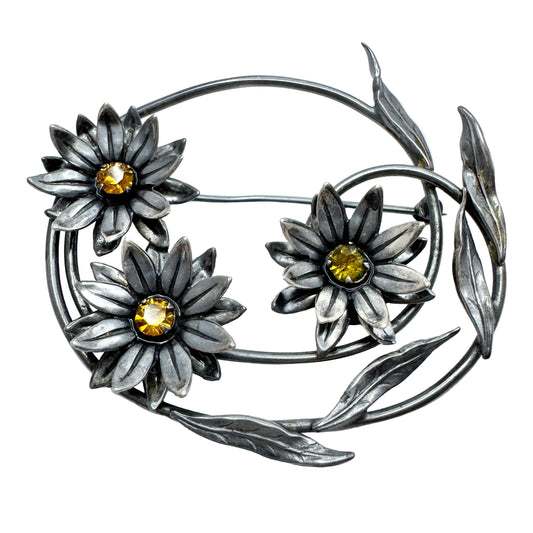 Vintage Sterling Silver Paste Stone Large Brooch. Prob. USA