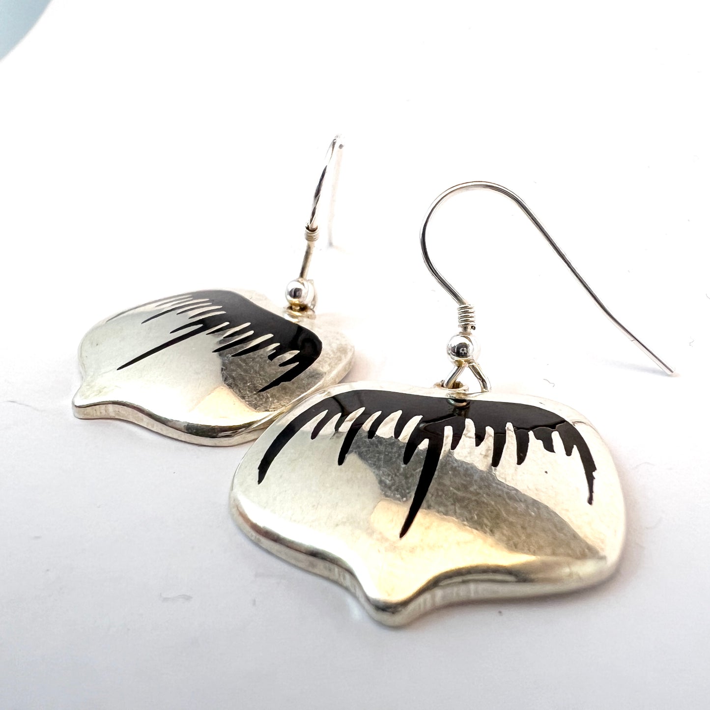 MEKA, Denmark. Vintage 1970-80s. Sterling Silver Black Enamel Earrings.