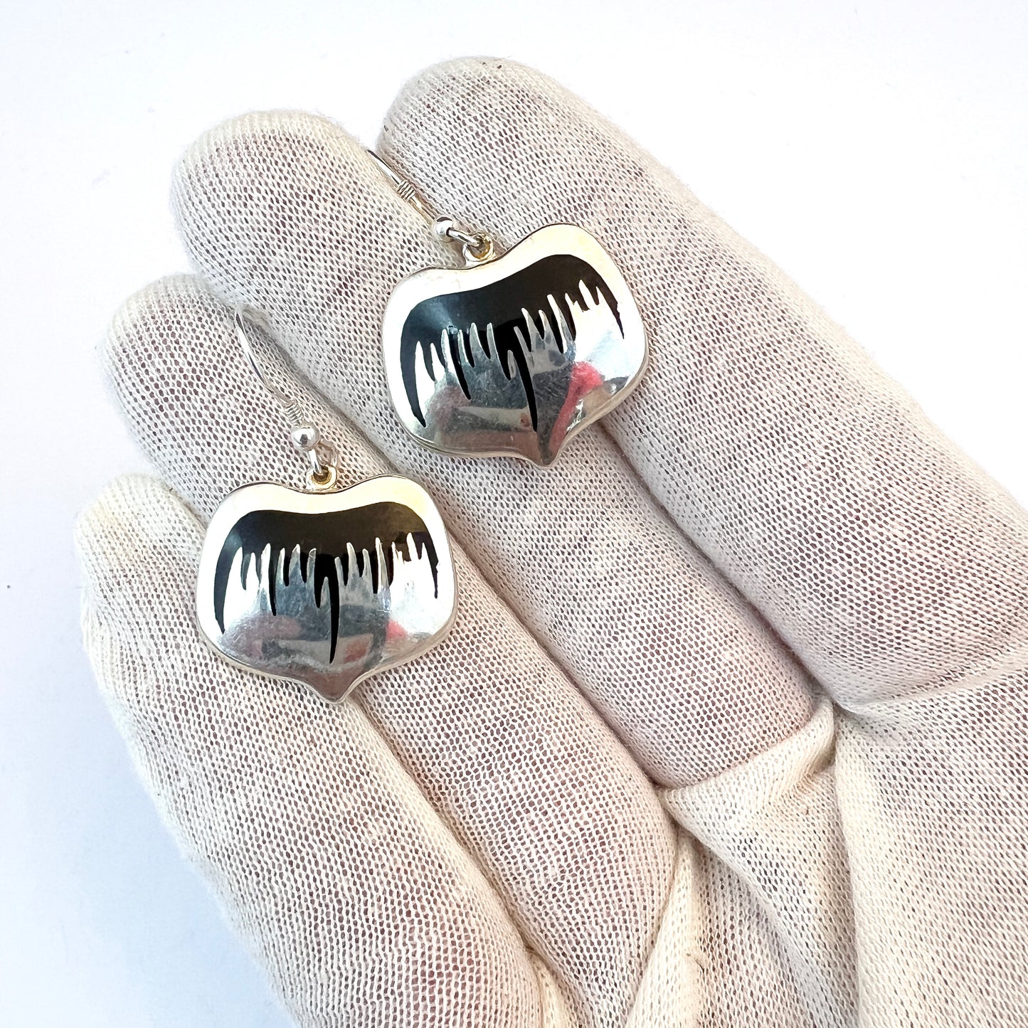 MEKA, Denmark. Vintage 1970-80s. Sterling Silver Black Enamel Earrings.