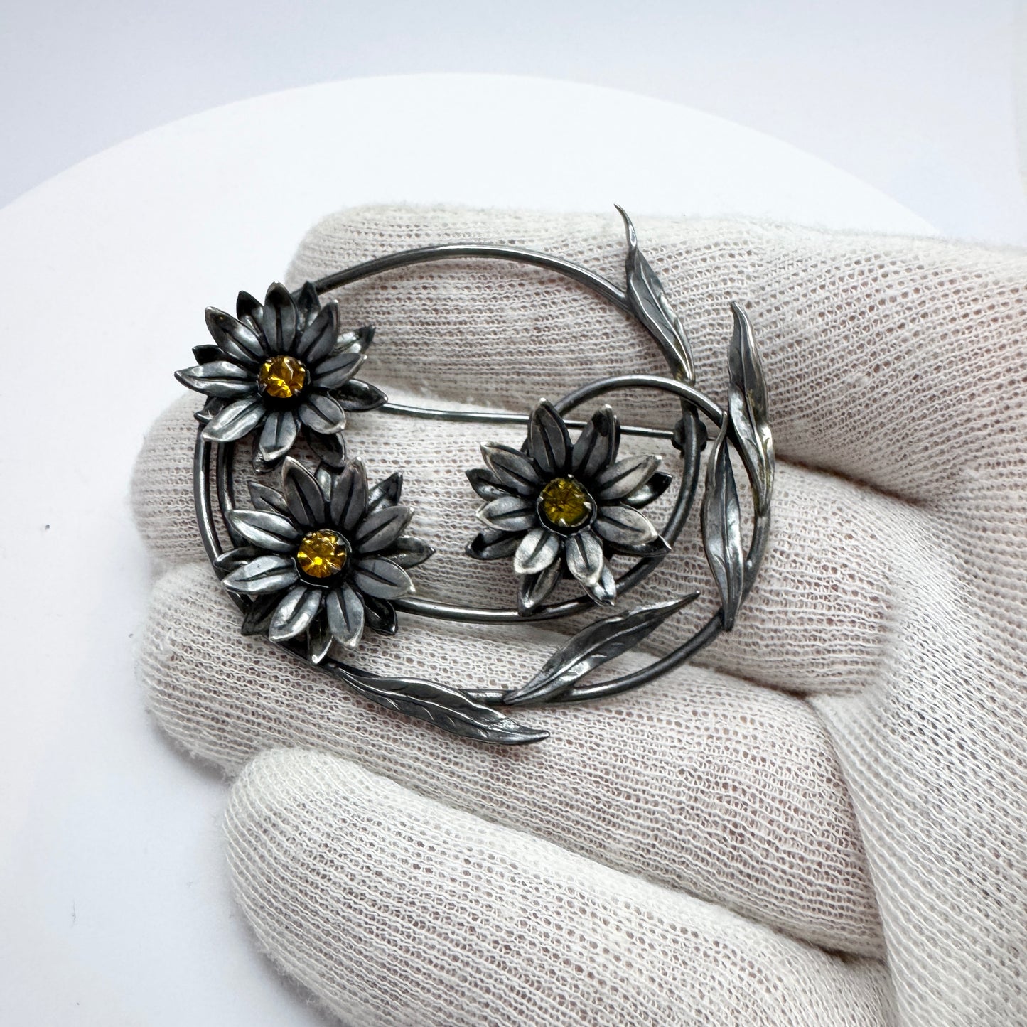 Vintage Sterling Silver Paste Stone Large Brooch. Prob. USA