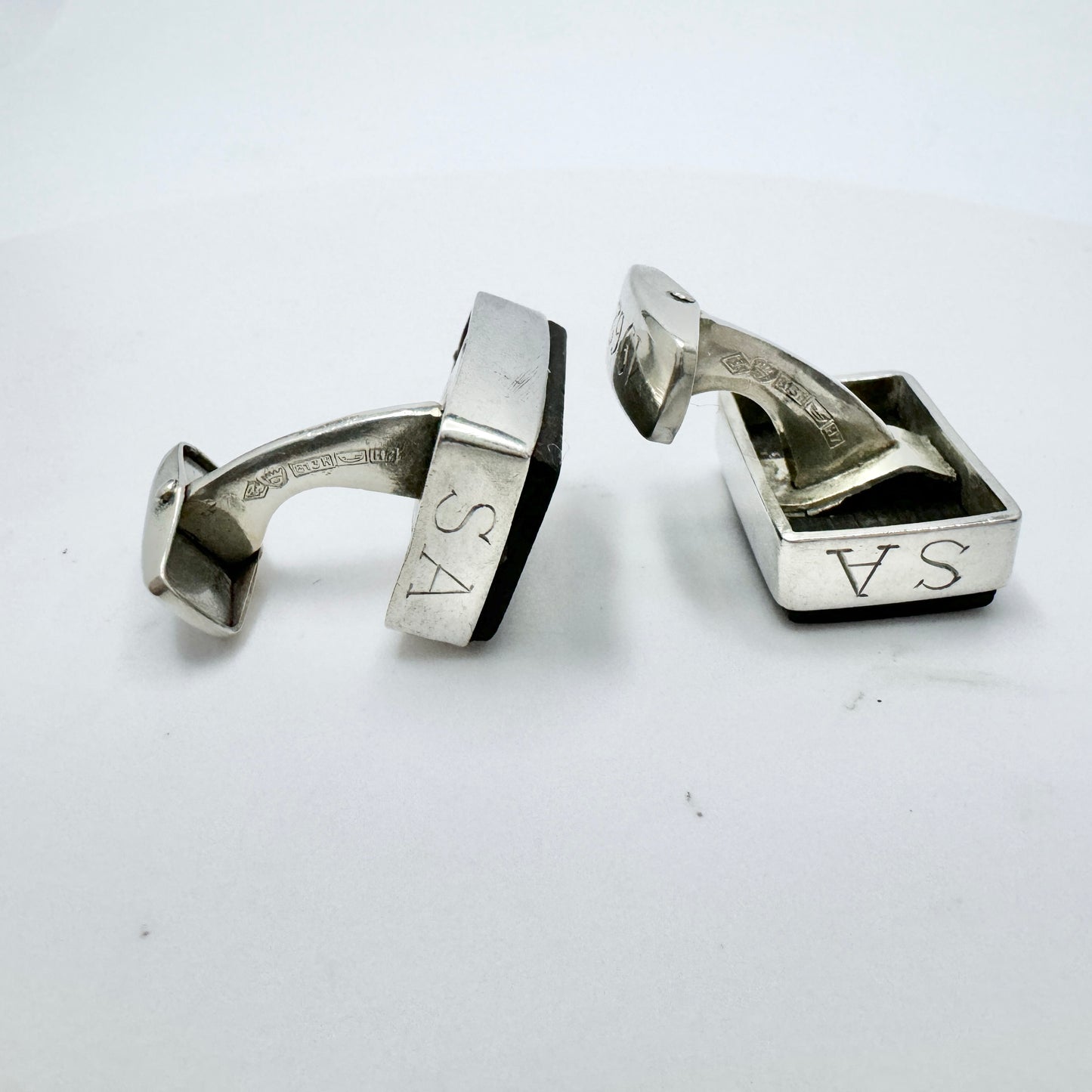 Erik Granit, Finland 1961. Vintage Solid Silver Ebony Cufflinks.