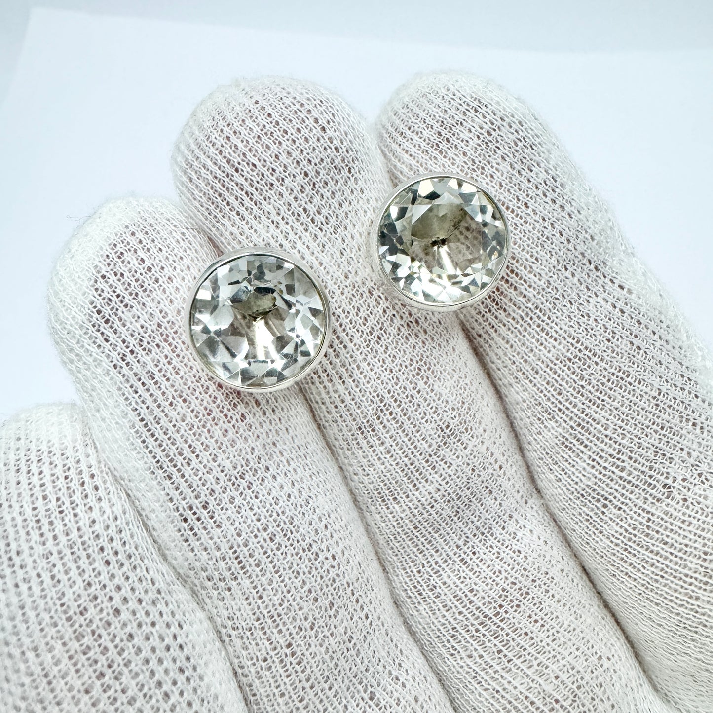 Denmark c 1950. Vintage Sterling Silver Rock Crystal Earrings.