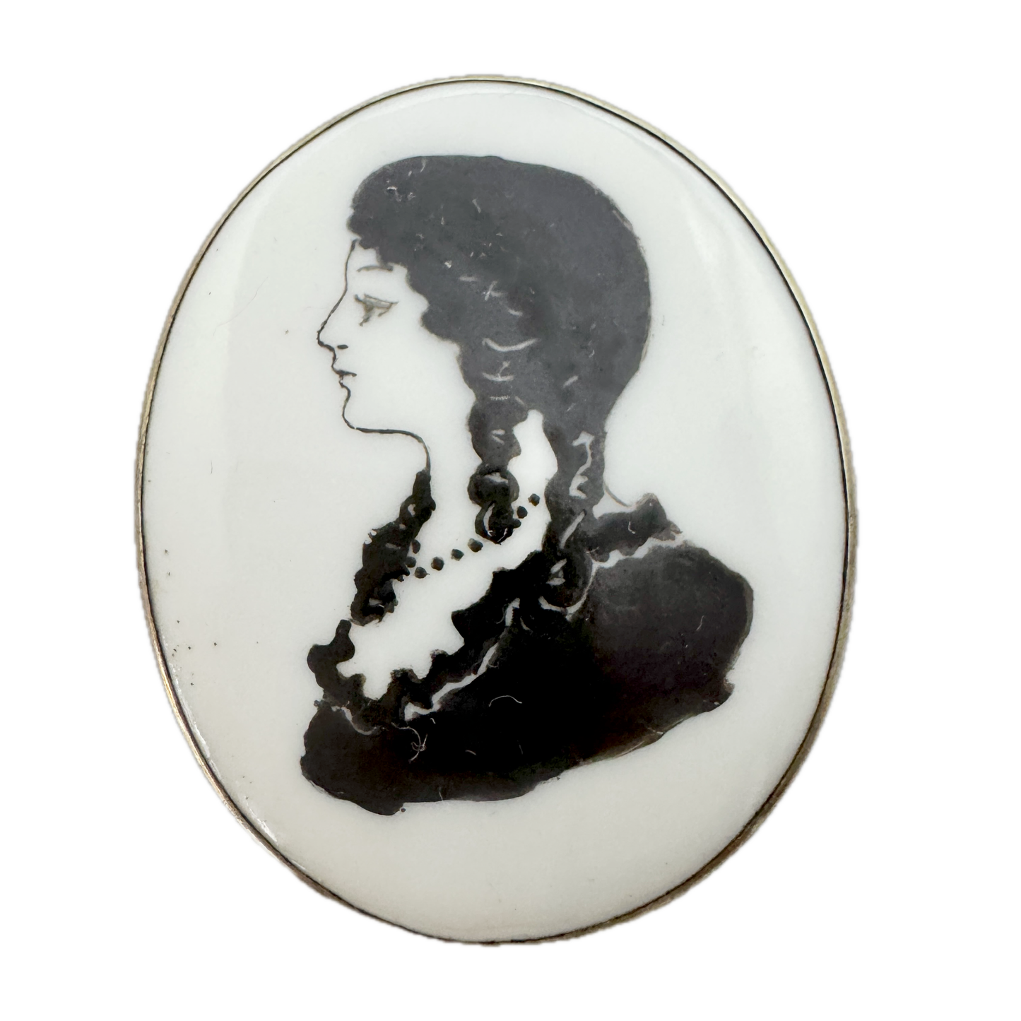 Carl L Nordström, Sweden 1918. Antique Silver Porcelain Portrait Brooch.