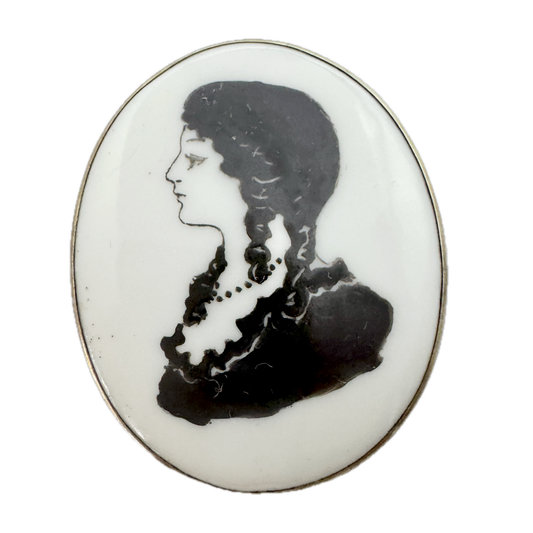 Carl L Nordström, Sweden 1918. Antique Silver Porcelain Portrait Brooch.