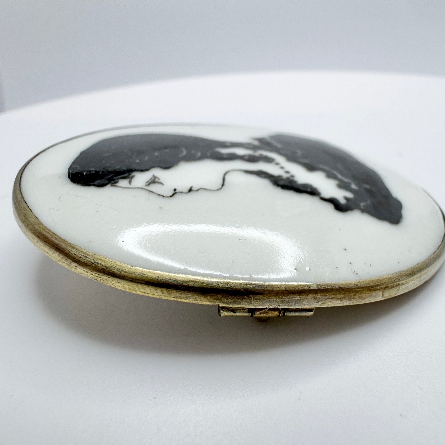 Carl L Nordström, Sweden 1918. Antique Silver Porcelain Portrait Brooch.