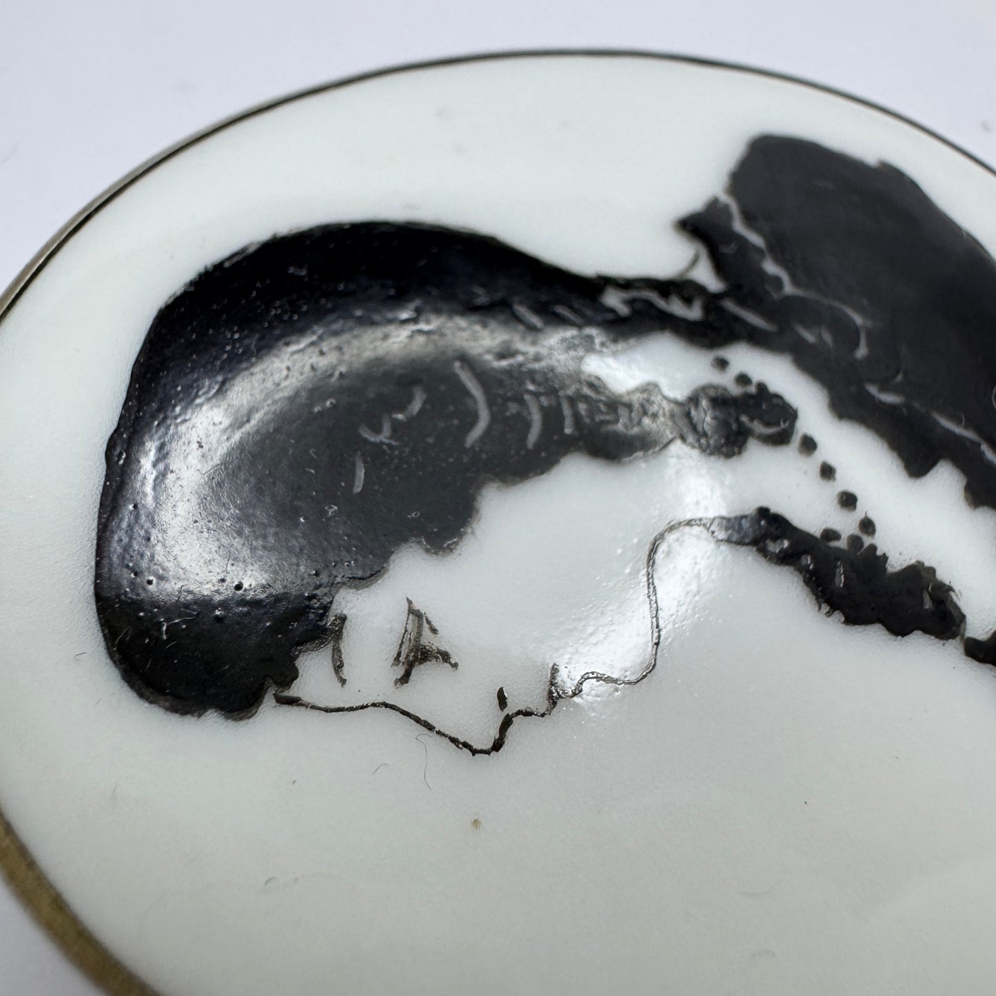 Carl L Nordström, Sweden 1918. Antique Silver Porcelain Portrait Brooch.