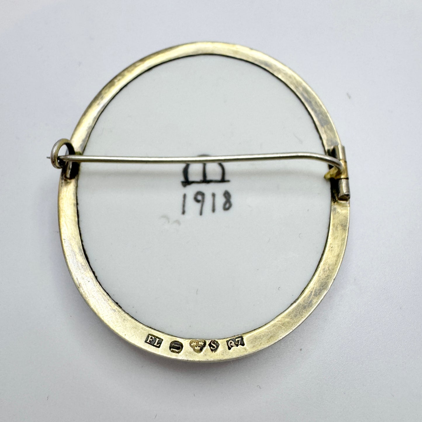 Carl L Nordström, Sweden 1918. Antique Silver Porcelain Portrait Brooch.