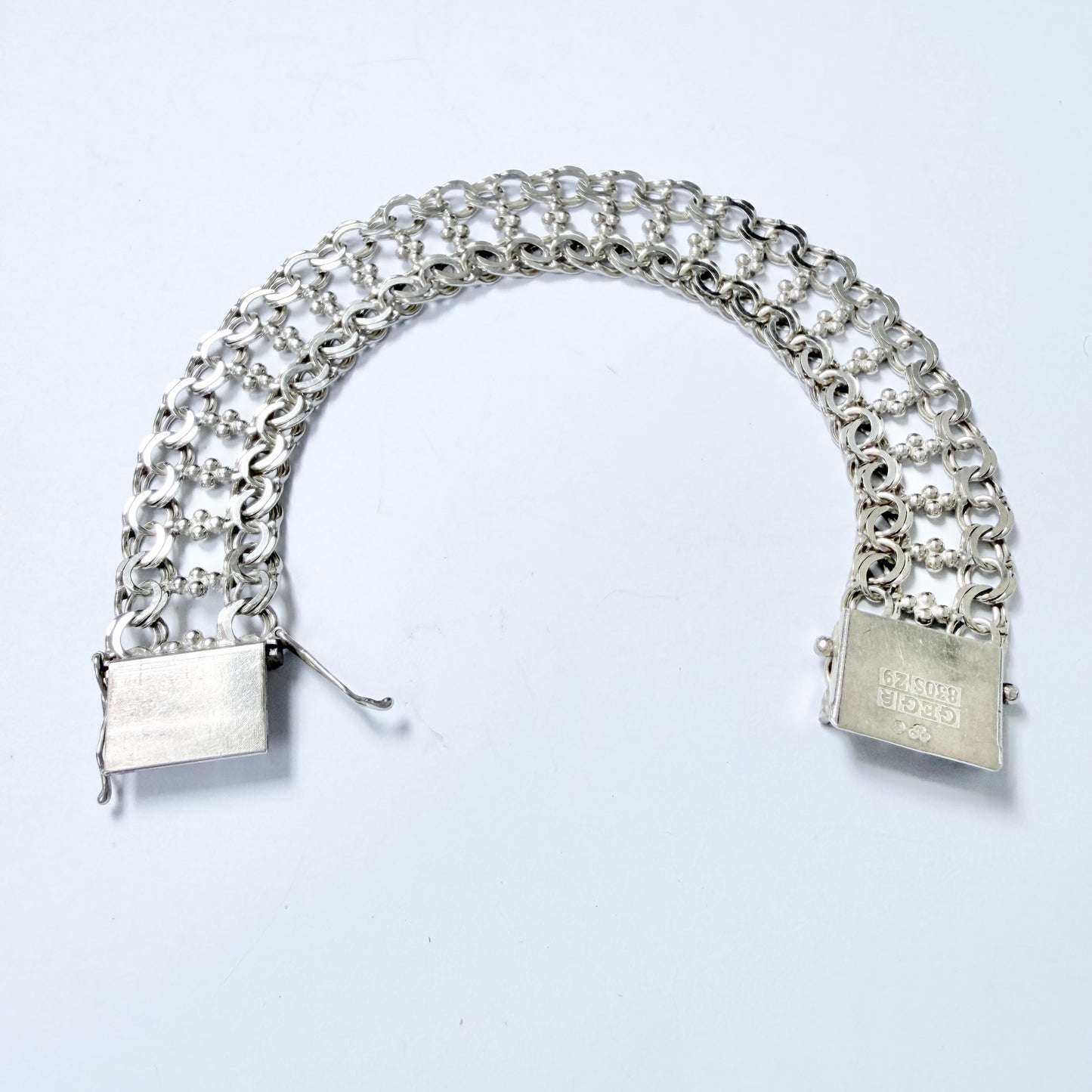 Göte Engström, Sweden 1974. Vintage Solid Silver Double Bismarck Bracelet