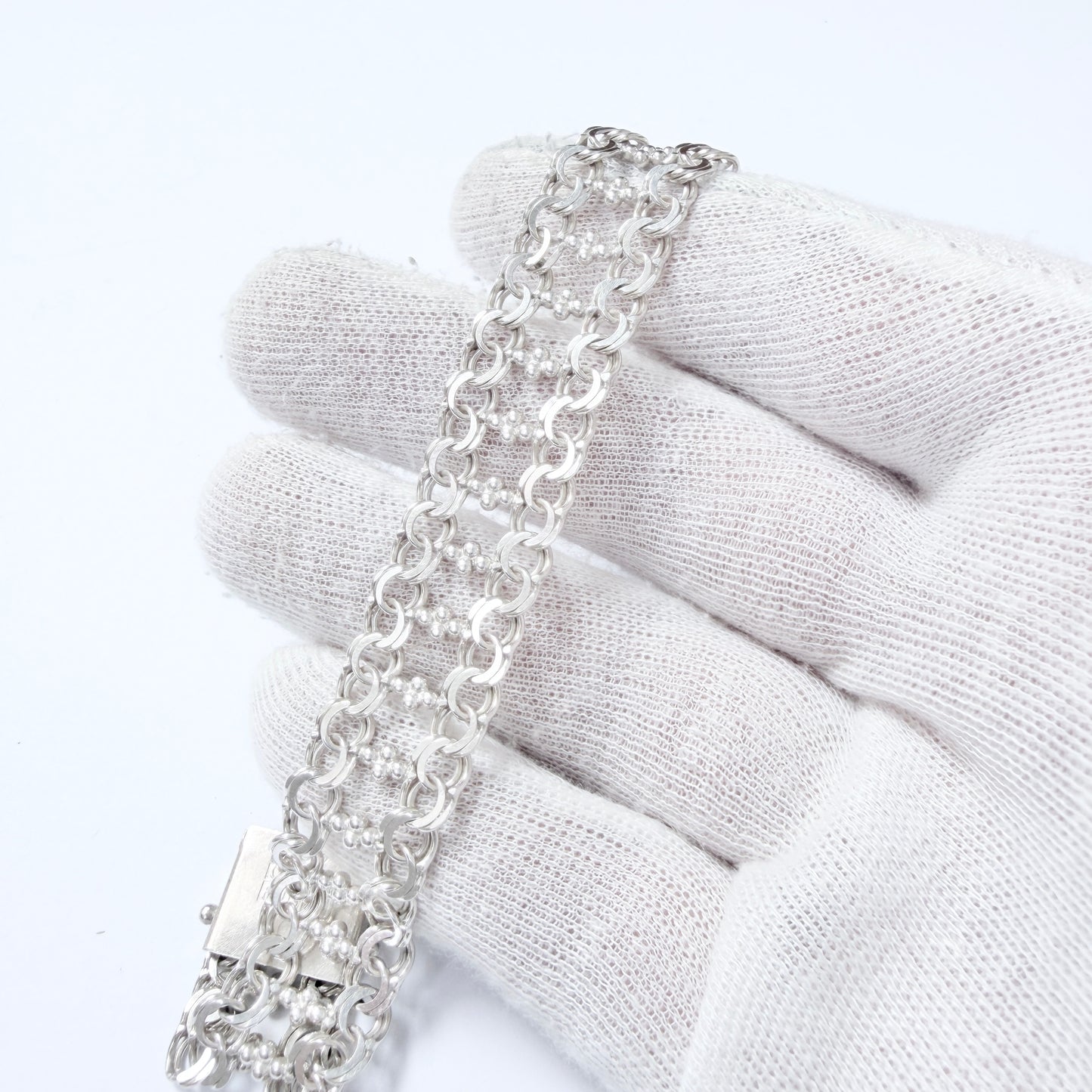 Göte Engström, Sweden 1974. Vintage Solid Silver Double Bismarck Bracelet