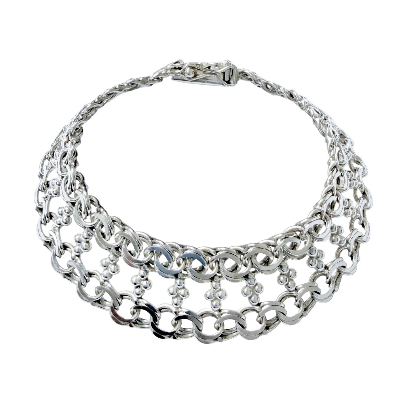 Göte Engström, Sweden 1974. Vintage Solid Silver Double Bismarck Bracelet
