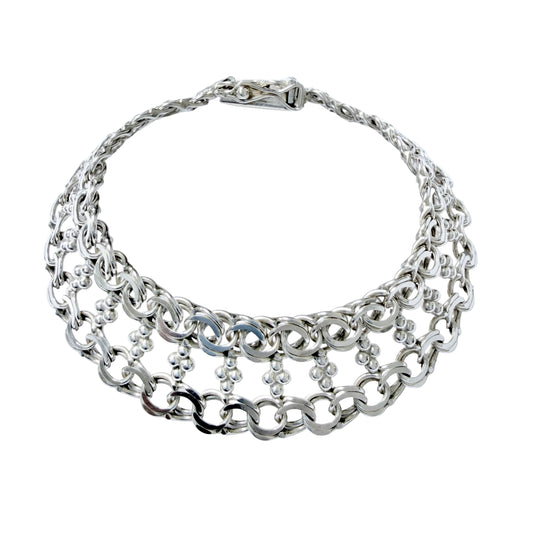 Göte Engström, Sweden 1974. Vintage Solid Silver Double Bismarck Bracelet