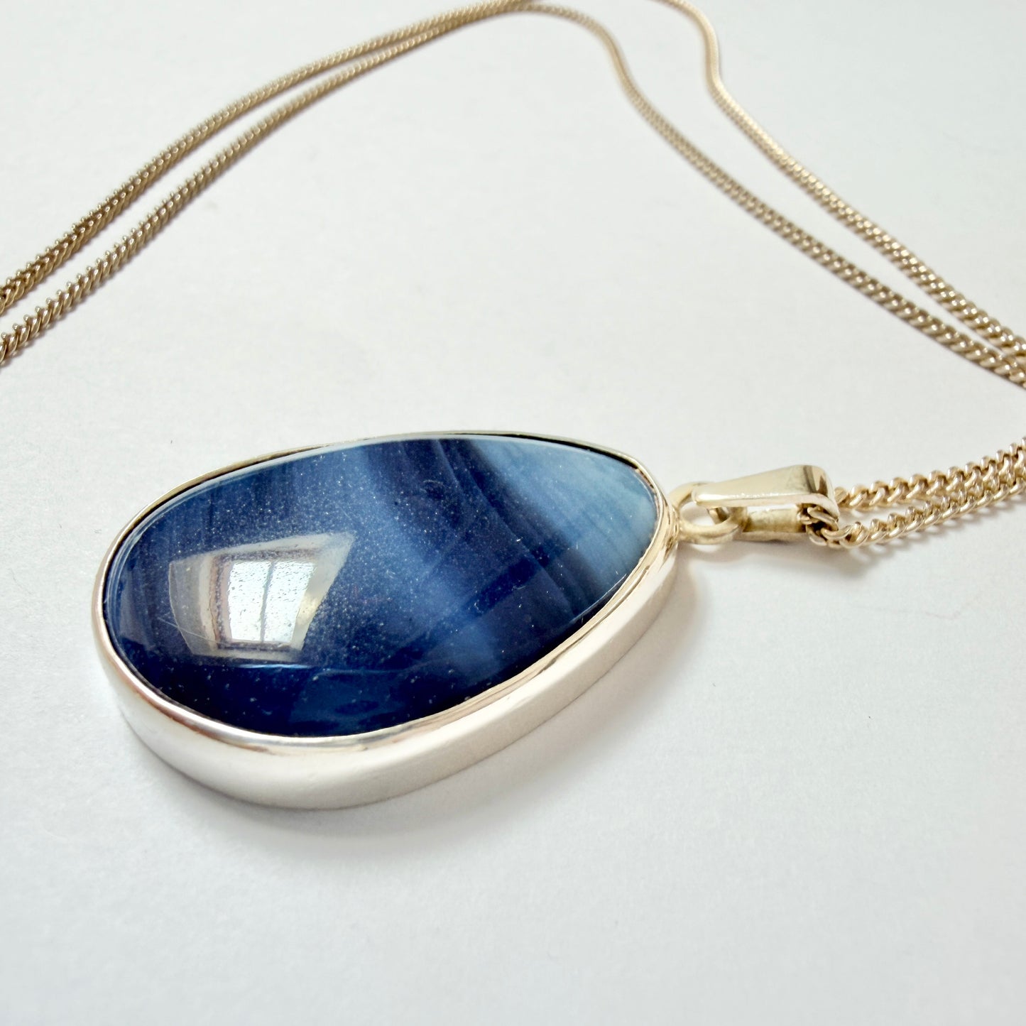 O Nordström, Sweden ca 1970. Vintage Solid Silver Bergslagen-stone Pendant Necklace.