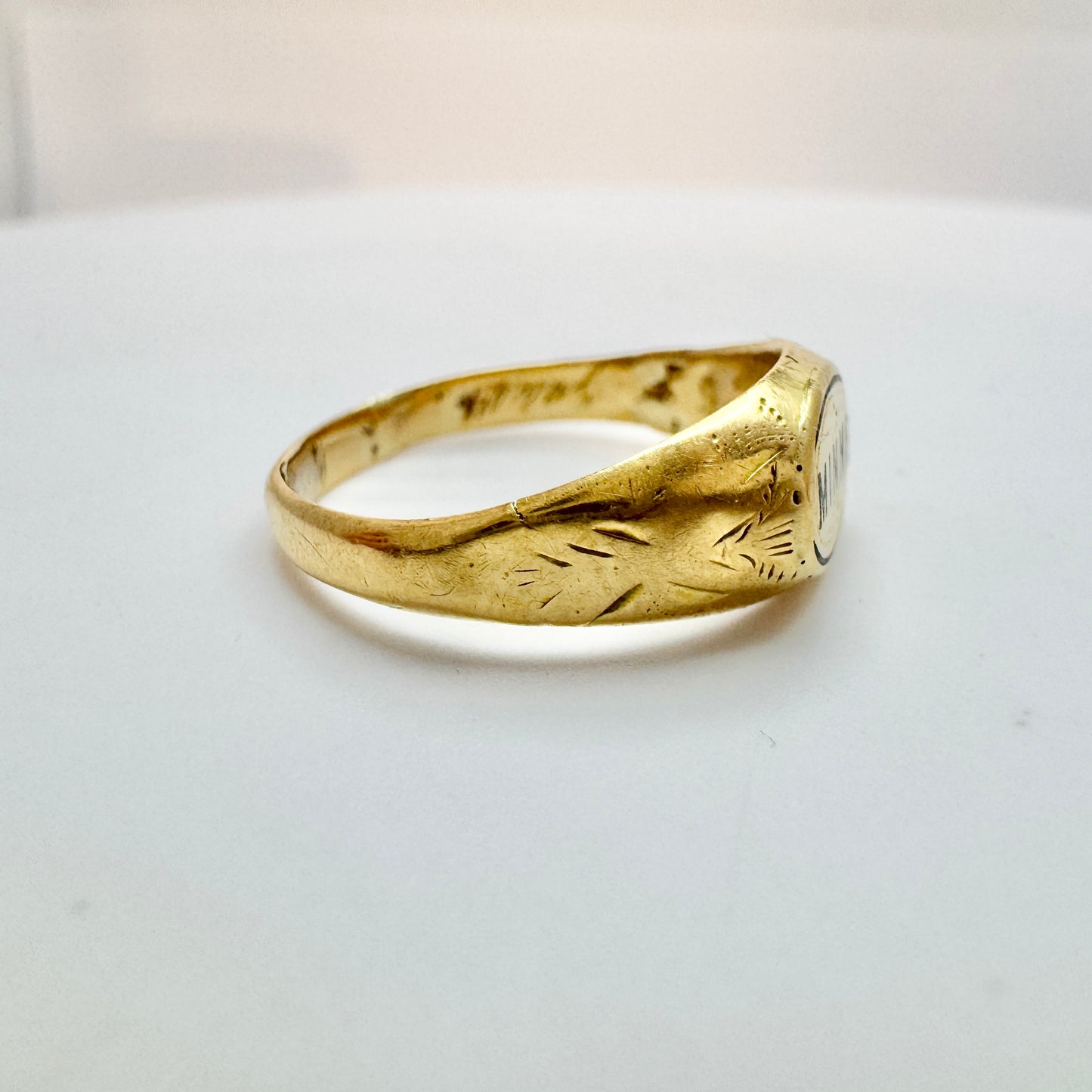 Sweden year 1881. Antique 18k Gold Enamel Memory Ring. Pls read description.