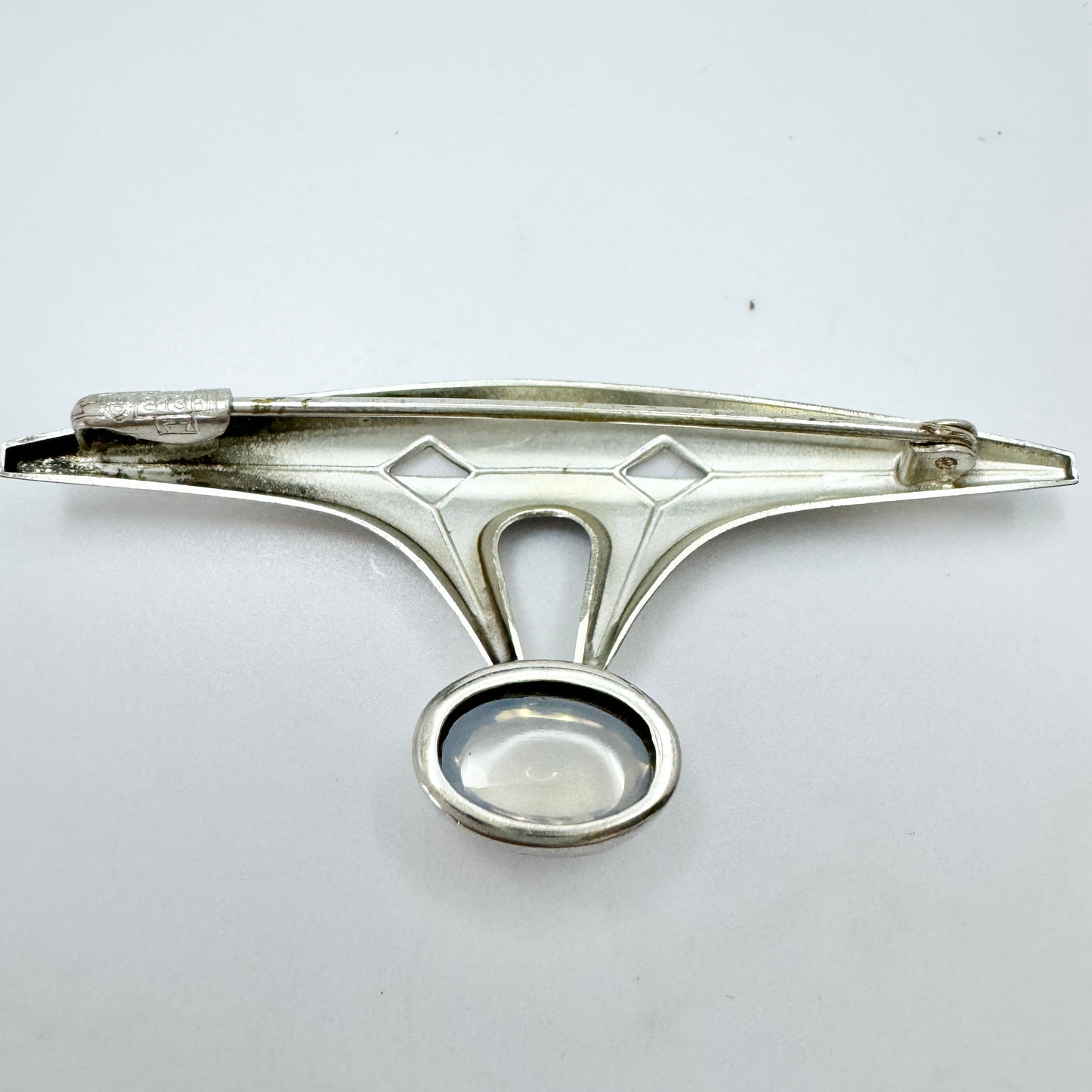 Elis Kauppi, Kupittaan Kulta Finland 1959. Vintage Solid Silver Moonstone Brooch.