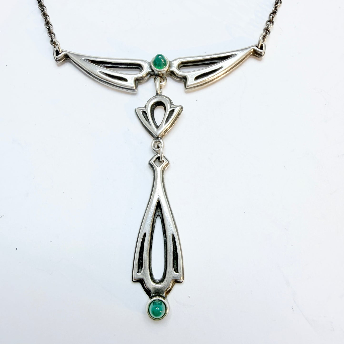 Kalevala Koru, Finland. Sterling Silver Chrysoprase Pendant Necklace.