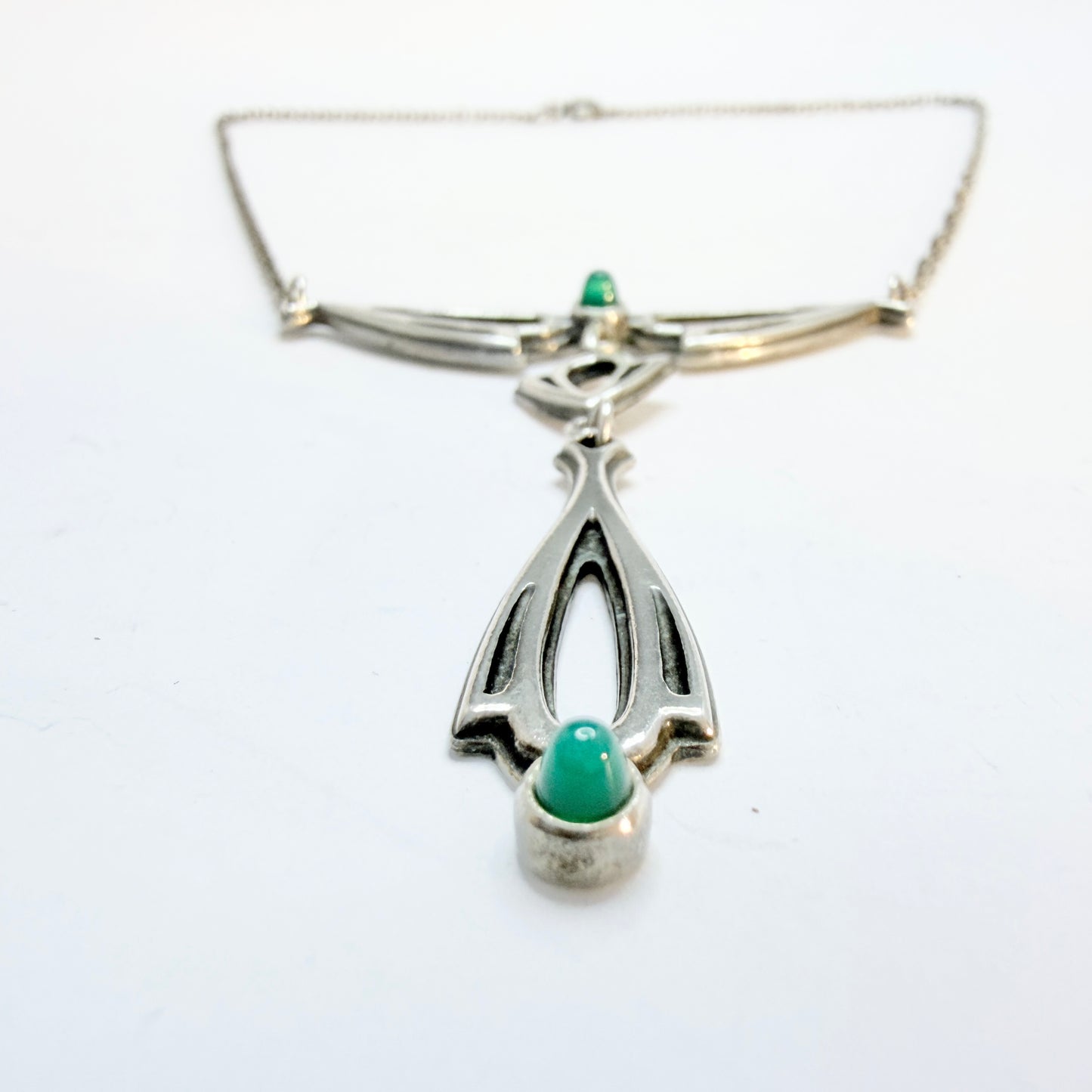 Kalevala Koru, Finland. Sterling Silver Chrysoprase Pendant Necklace.