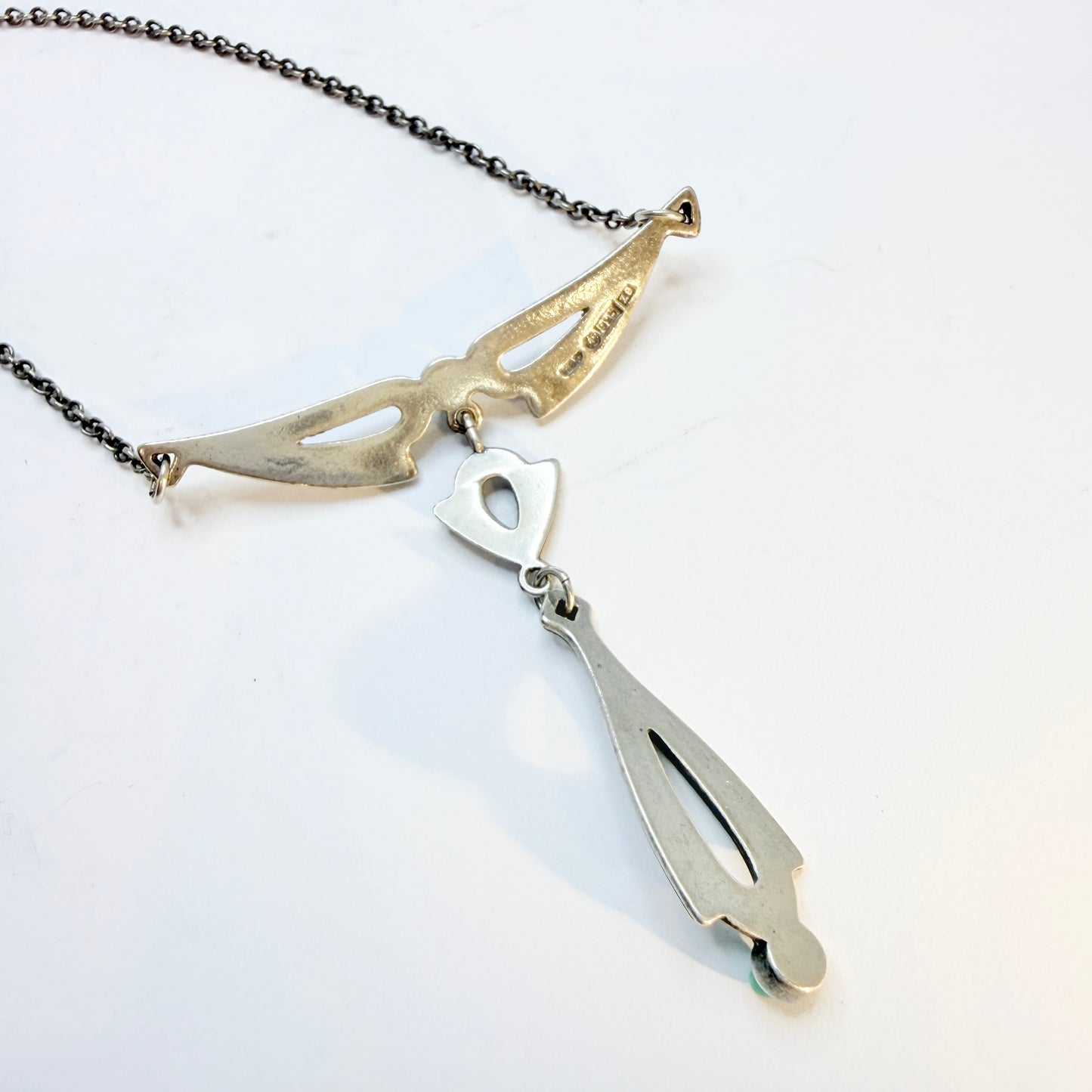 Kalevala Koru, Finland. Sterling Silver Chrysoprase Pendant Necklace.